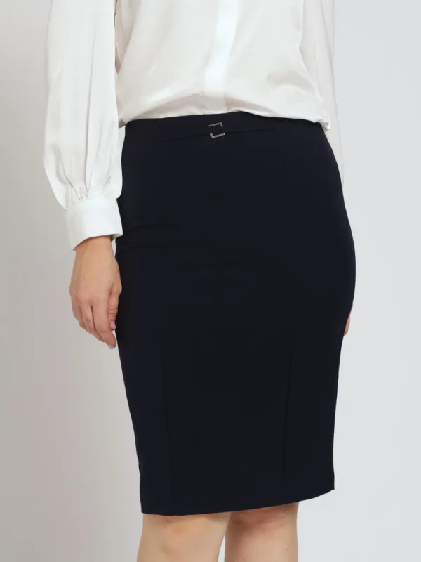 Ladies Square Trim Detail Pencil Skirt - Navy sold by Edgars 