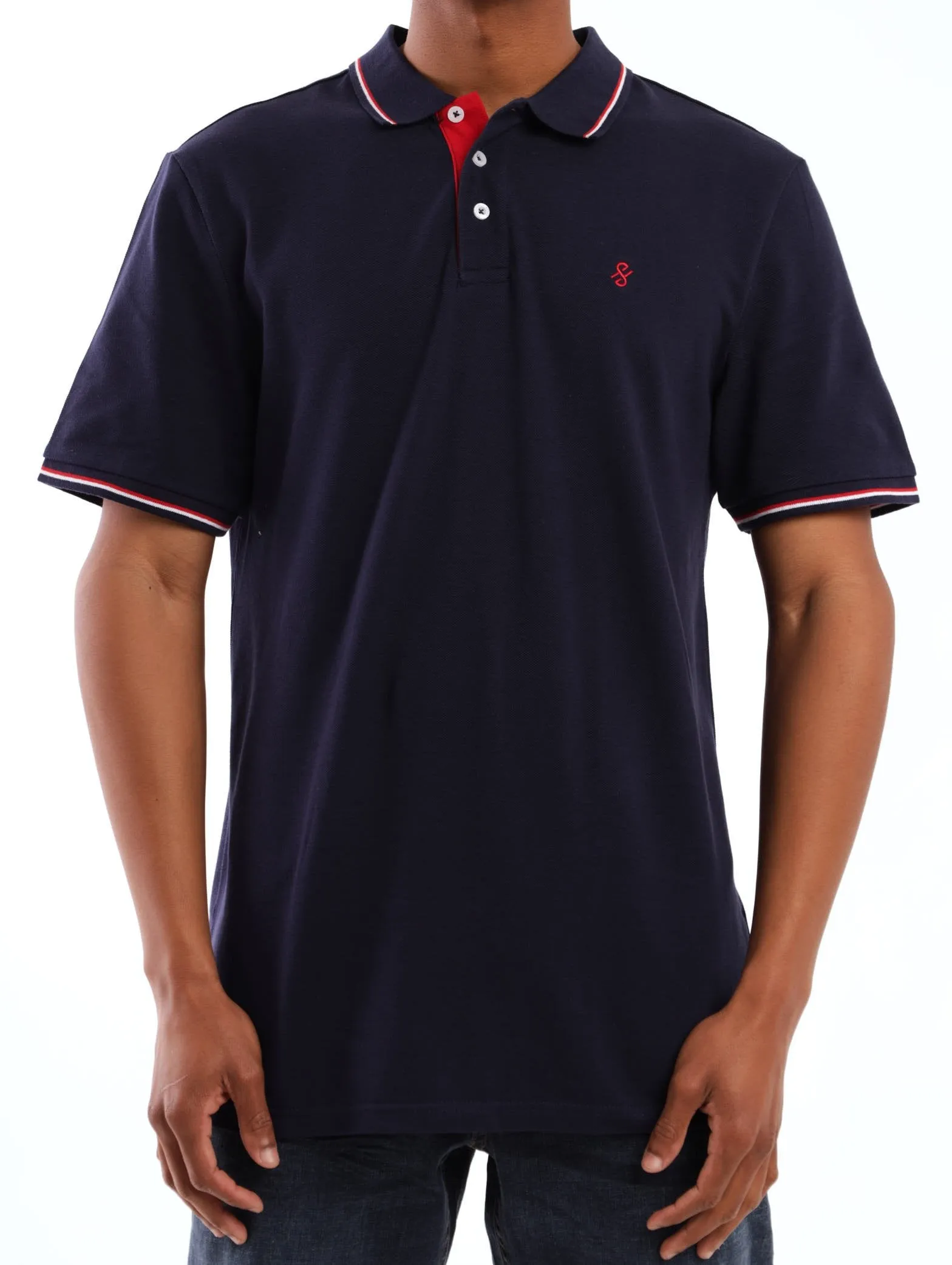 Men's Navy Tipped Golfer sold by Edgars