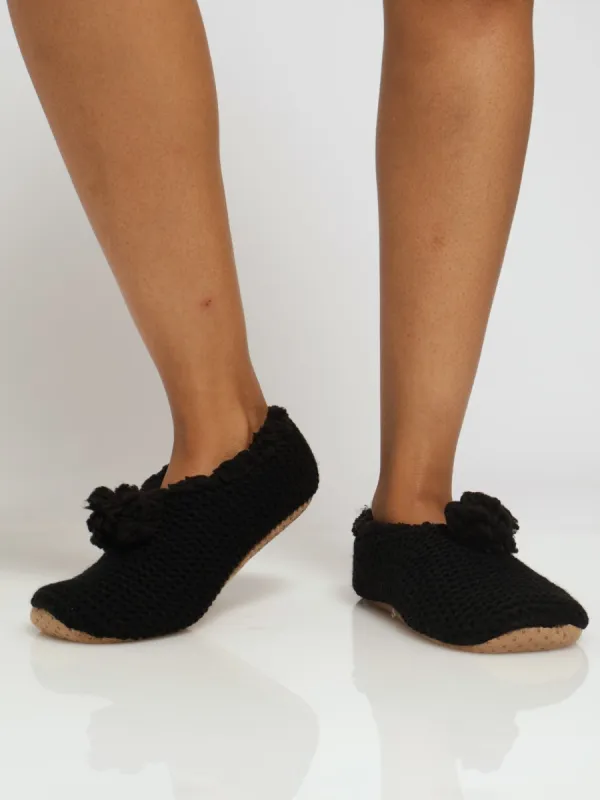 Pom Pom Knit Slipper Socks - Black sold by Edgars 