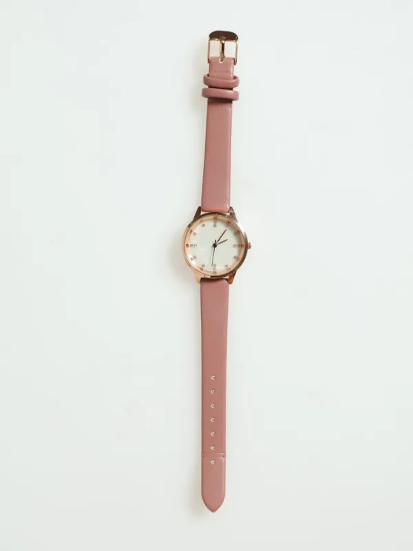 Round Face Pu Strap Watch - Mauve sold by Edgars