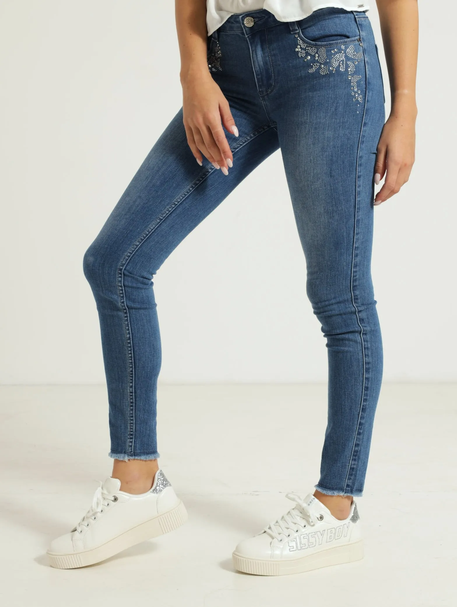 Mid Waist Skinny Jean With Bling Detail - Light Wash sold by Edgars product image thumbnail 2