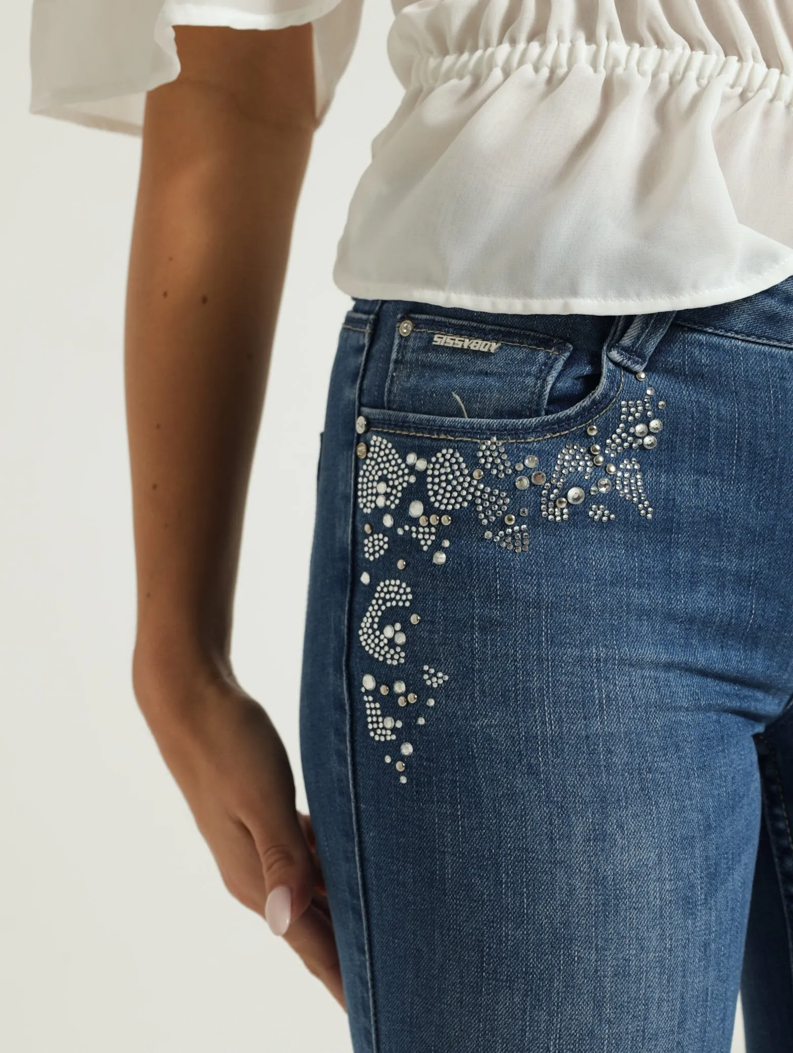 Mid Waist Skinny Jean With Bling Detail - Light Wash sold by Edgars product image thumbnail 4