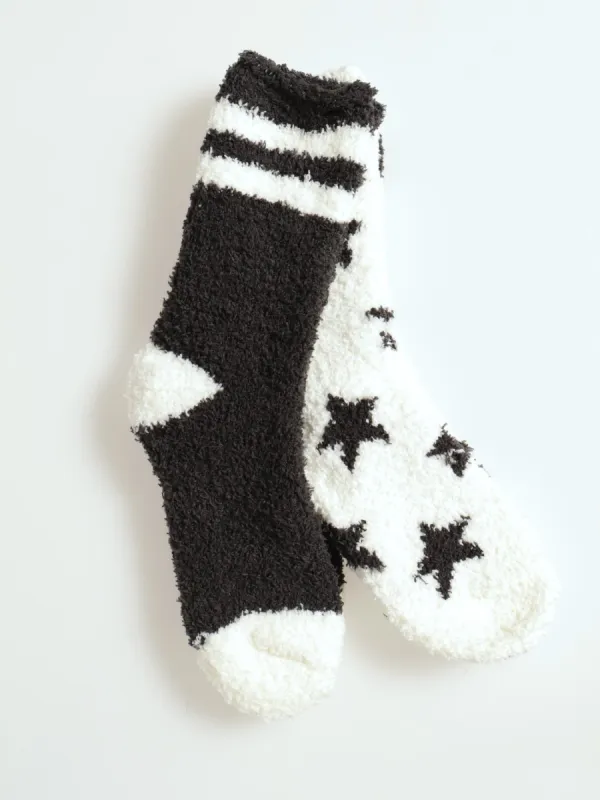 2 Pack Cosy Stars Socks - Cream/Charcoal sold by Edgars 