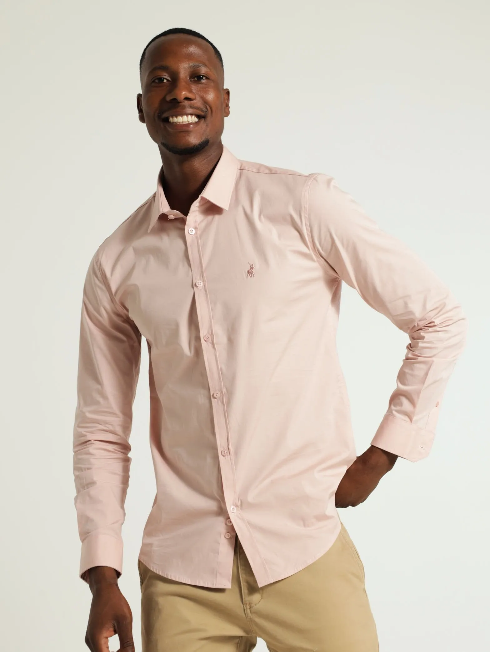 Long Sleeve Slim Stretch Shirt - Pink sold by Edgars