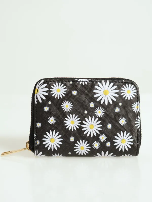 Daisy Print Small Zip Around Purse - Black sold by Edgars
