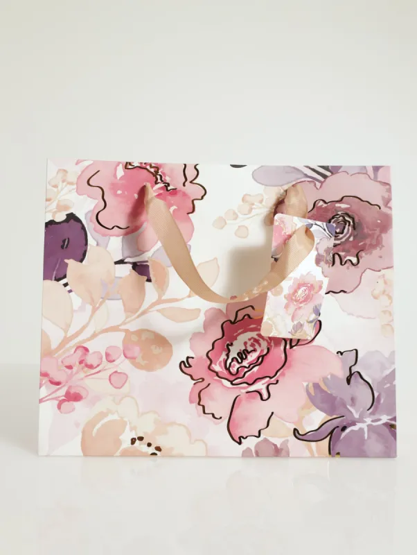 Floral Print With Gold Foil Gift Bag-Small - Light Pink sold by Edgars 