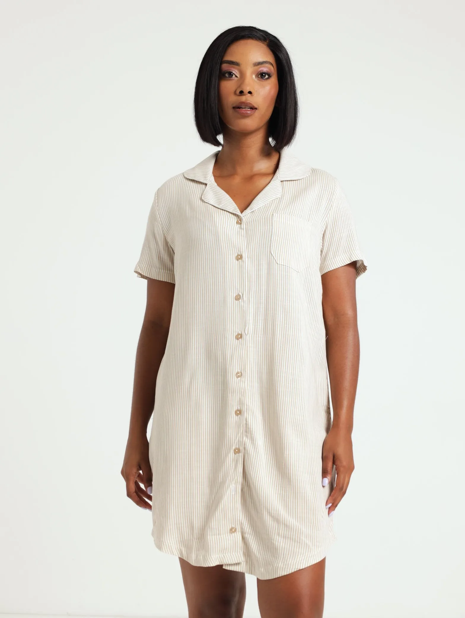 Stripe Button Through Linen Blend Sleepshirt - Brown/White sold by Edgars product image thumbnail 2