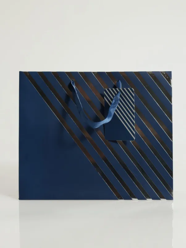Silver Foil Stripe Gift Bag-Small - Navy sold by Edgars 