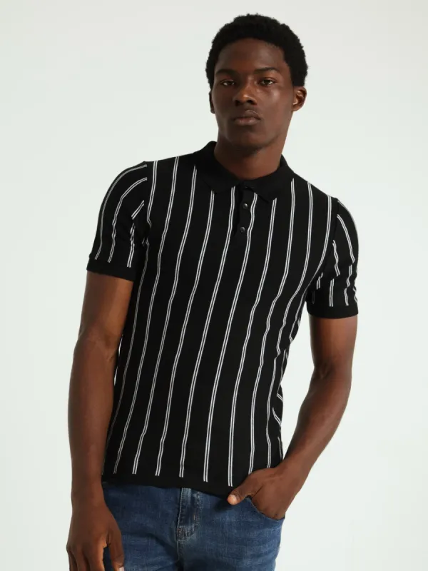 Stripe Fine Gauge Golfer - Black sold by Edgars