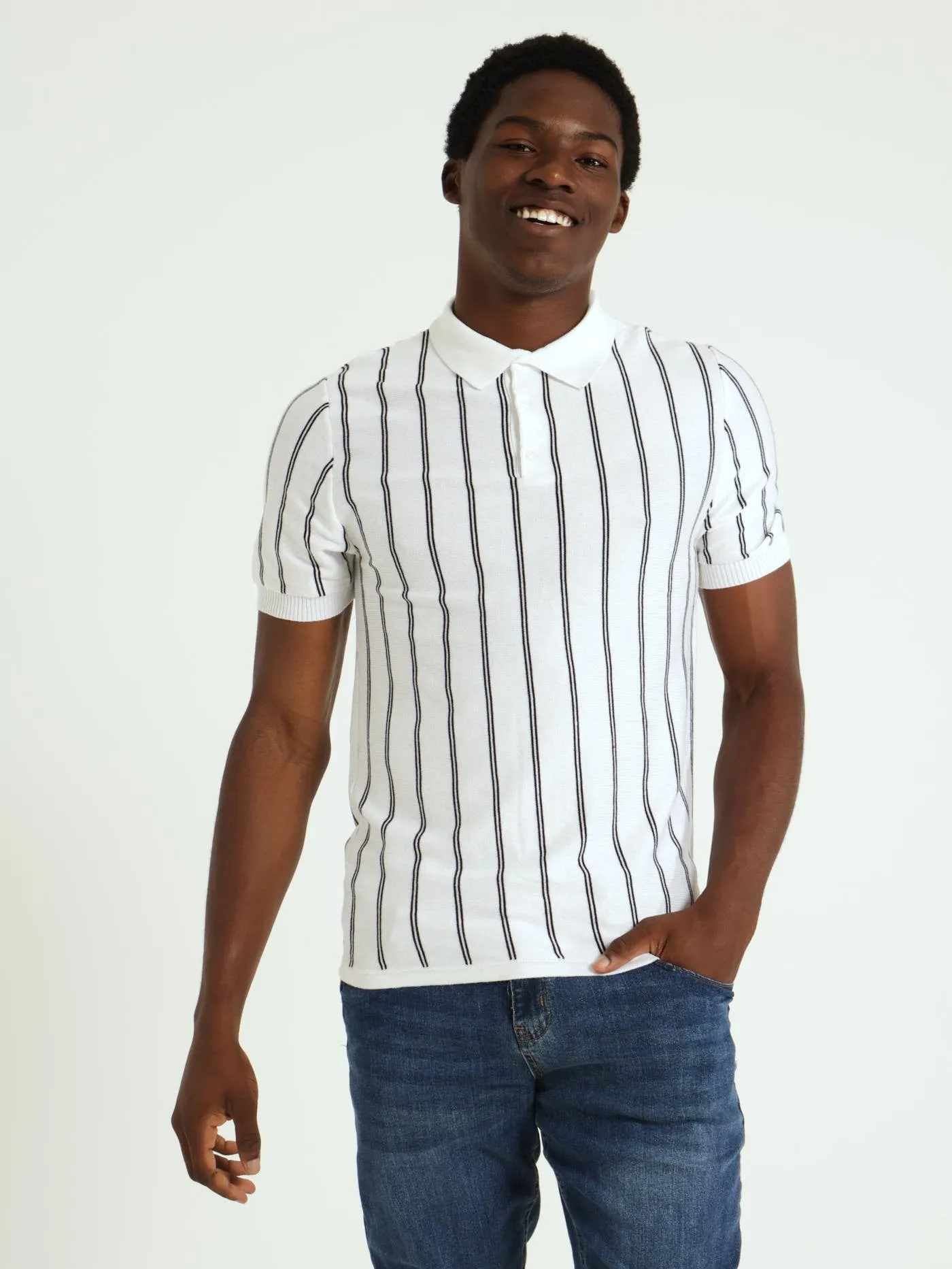 Stripe Fine Gauge Golfer - White sold by Edgars