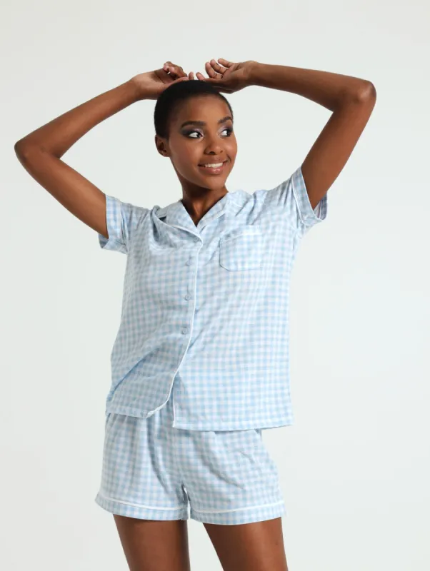 Button Up Shirt & Short Knit Sleepset - Blue sold by Edgars 