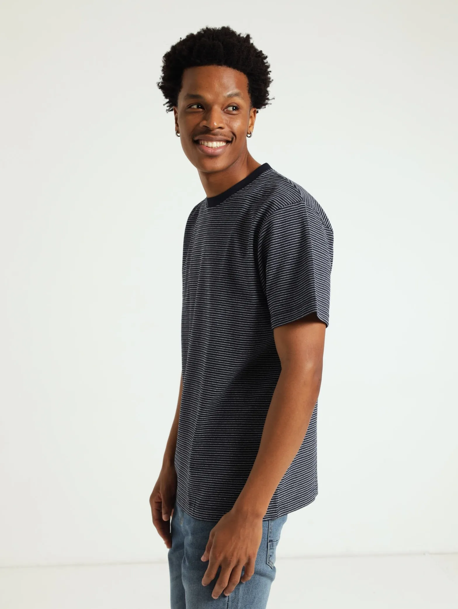 Jacquard Stripe Crew Tee - Navy sold by Edgars product image thumbnail 2