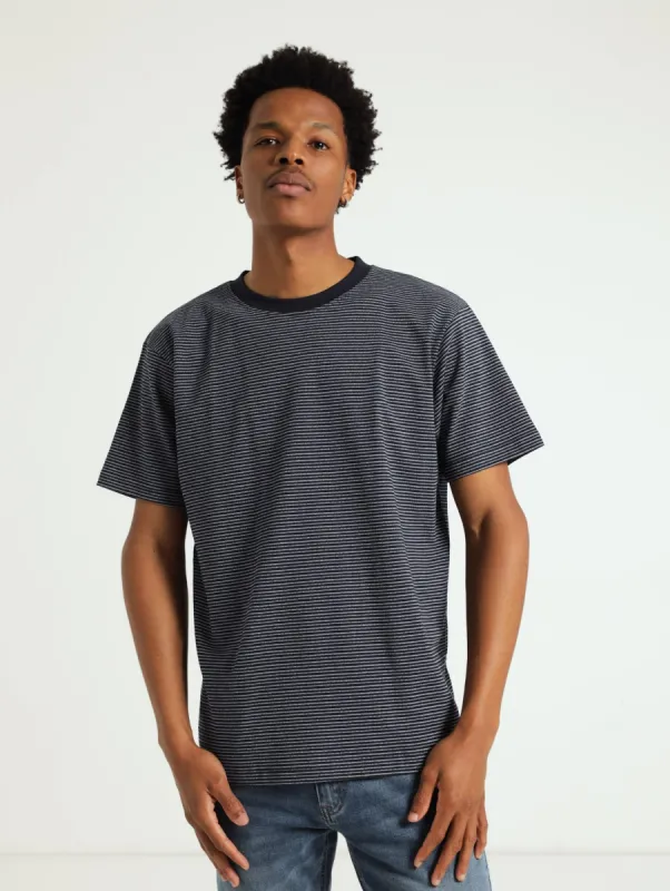 Jacquard Stripe Crew Tee - Navy sold by Edgars