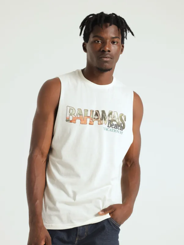 Bahamas Front Back Muscle Hugger Tee - Off White sold by Edgars