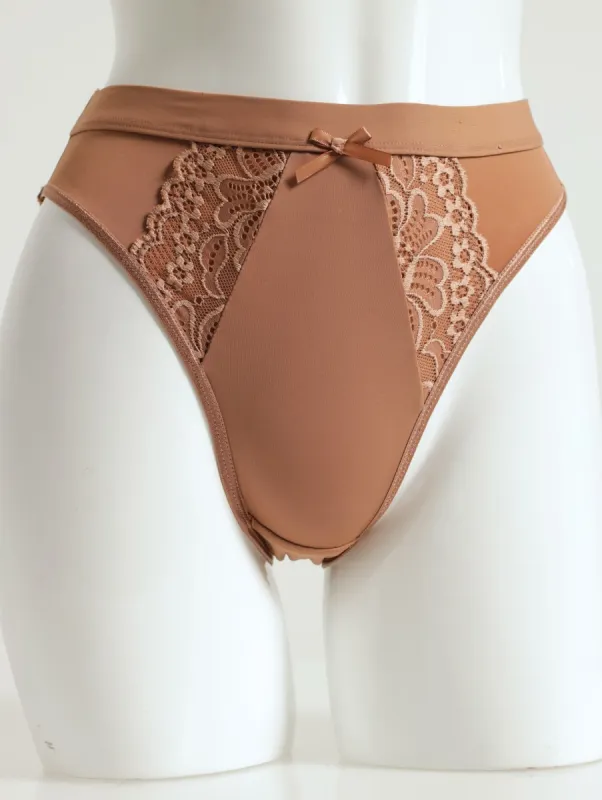 2 Pack Lace Hi-Cut Panties - Mocha/Black sold by Edgars