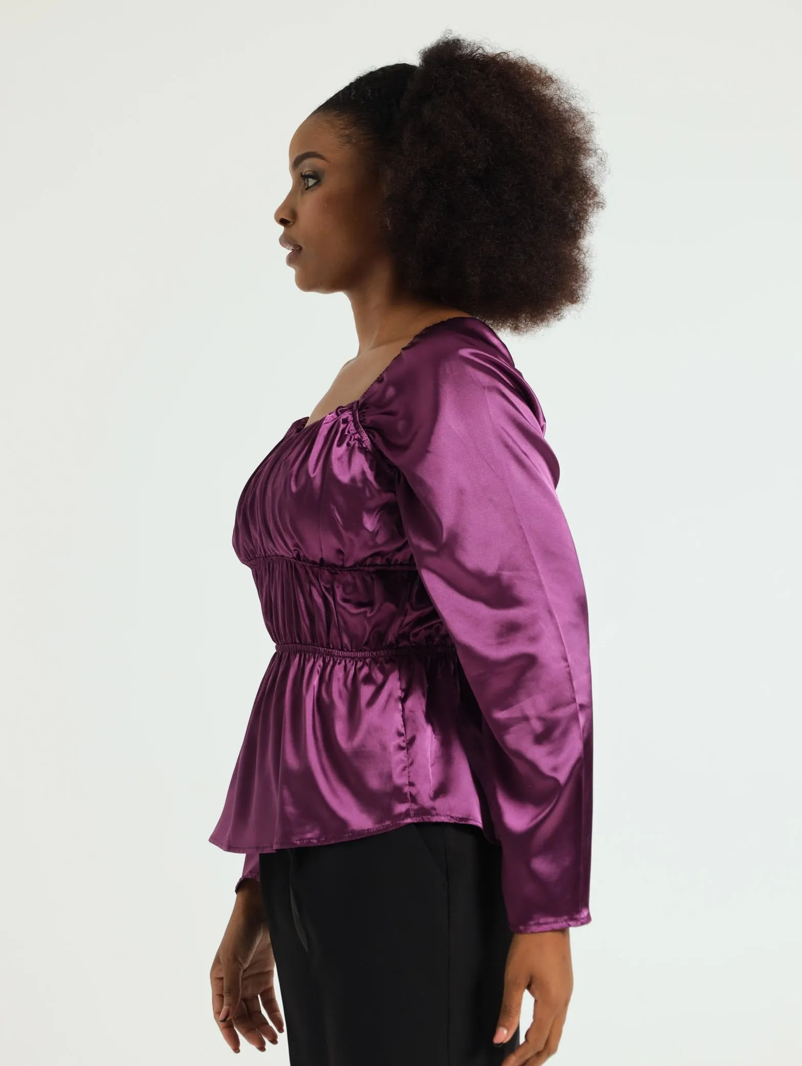 V-Neck Satin Peplum Blouse - Purple sold by Edgars product image thumbnail 5