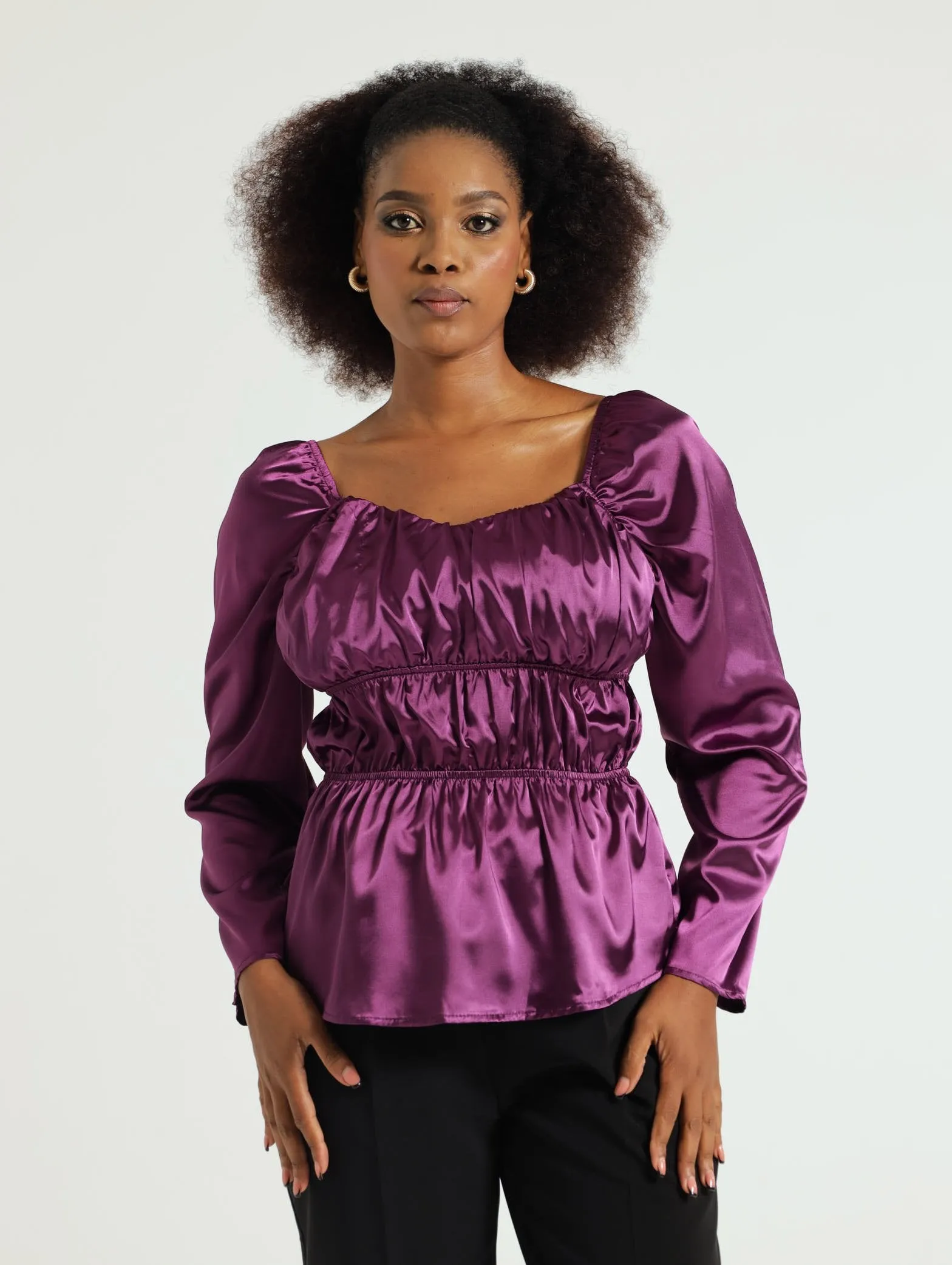 V-Neck Satin Peplum Blouse - Purple sold by Edgars product image thumbnail 4