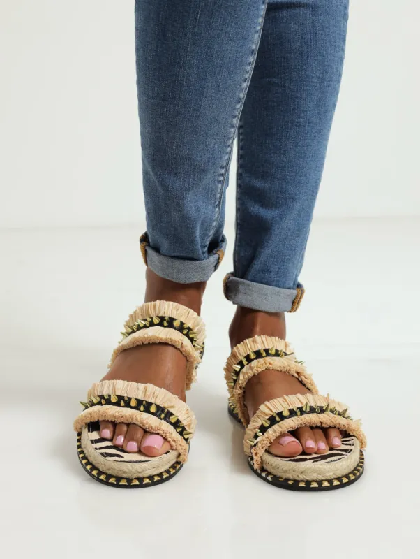 Satori Double Raffia Spike Strap Zebra Rope Sandal - Oatmeal sold by Edgars