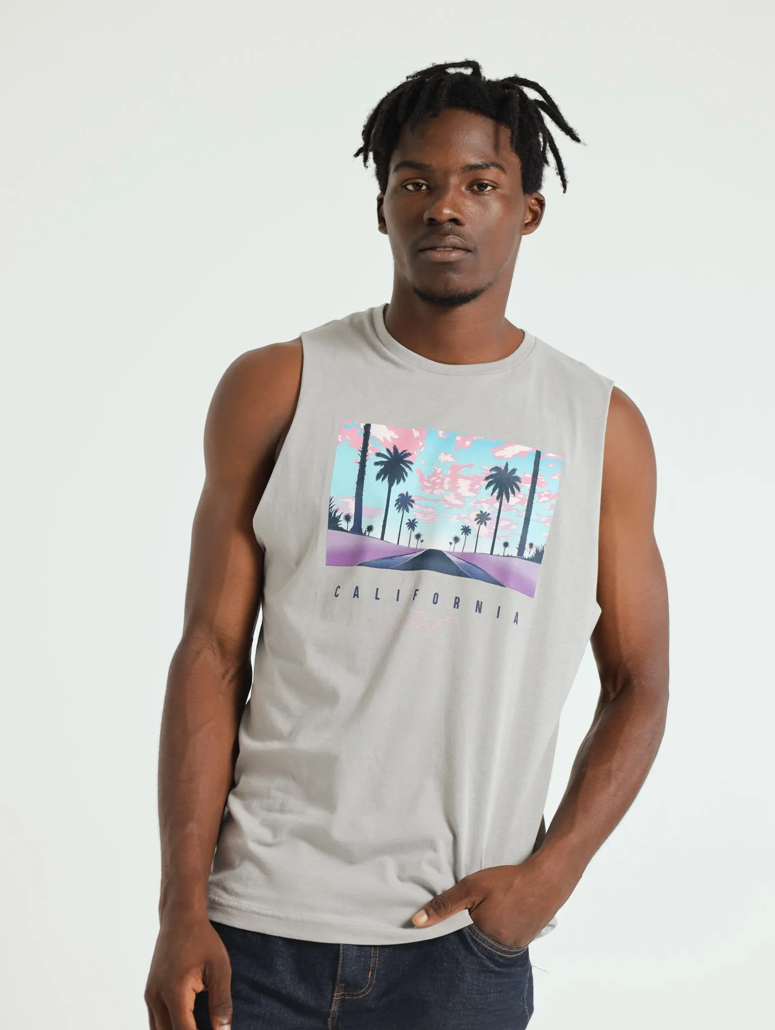 California Sunsets Muscle Hugger Tee - Grey sold by Edgars