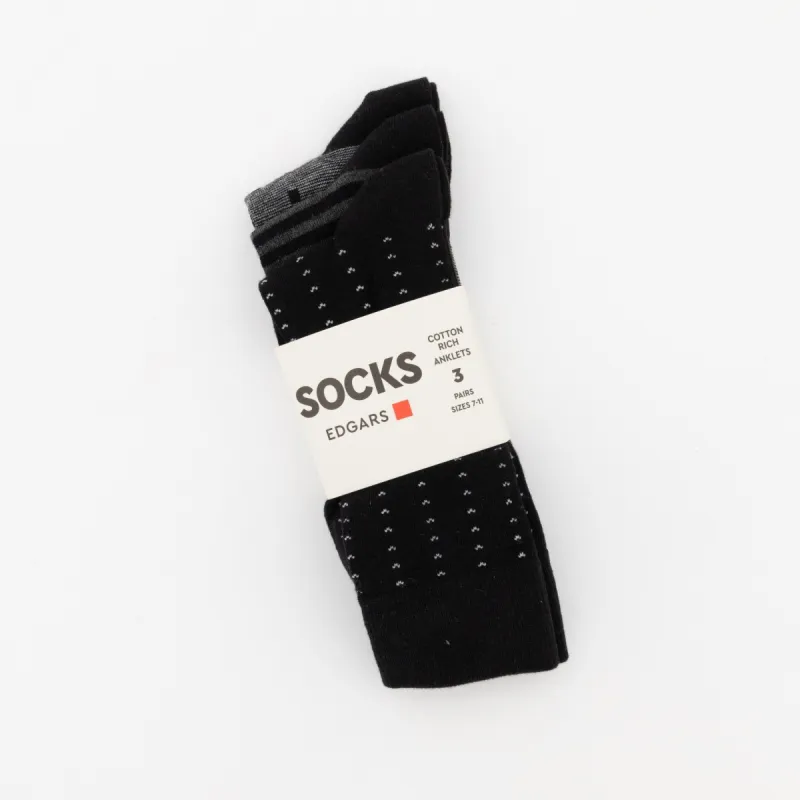 Men's 3 Pack Classic Design Sock - Black sold by Edgars