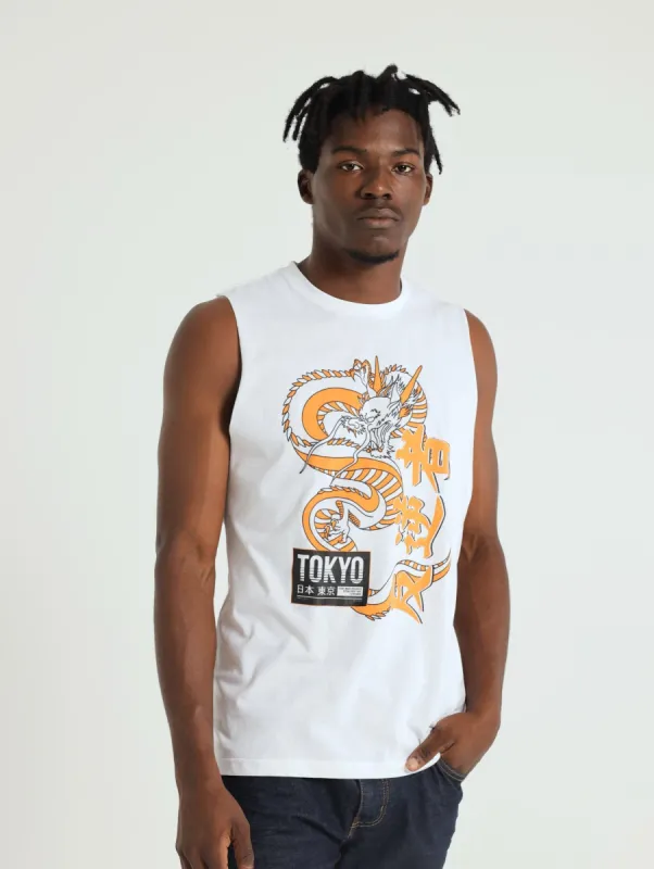 Dragon Tokyo Badge Muscle Hugger Tee - White sold by Edgars