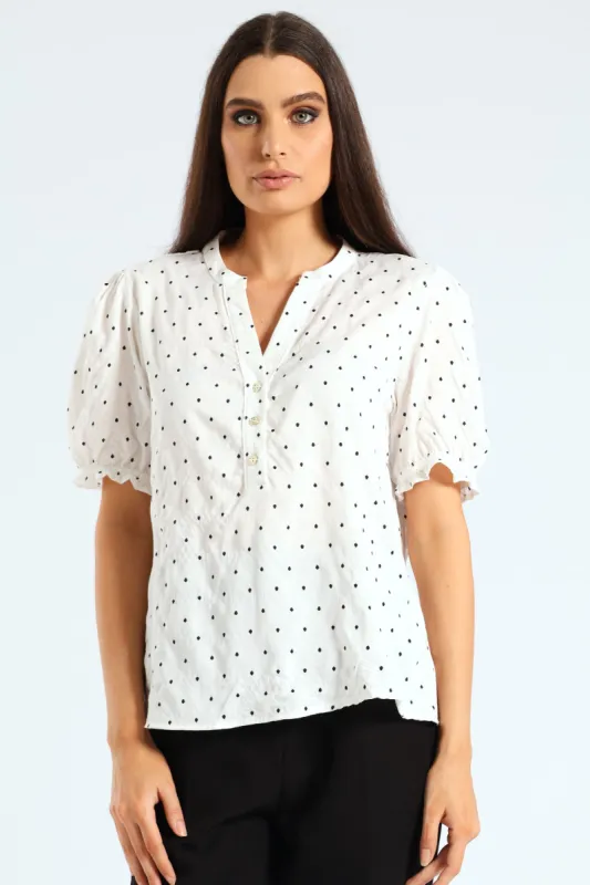 V-Neck Puff Sleeve Blouse - Cream sold by Edgars 