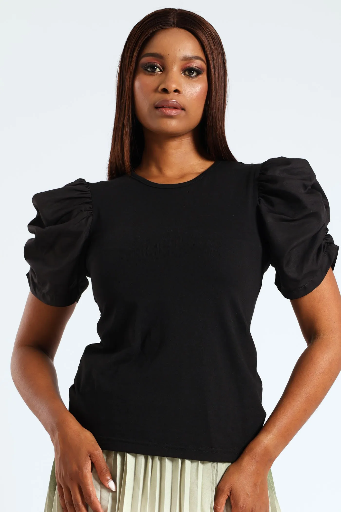 Puff Sleeve Combo Tee - Black sold by Edgars