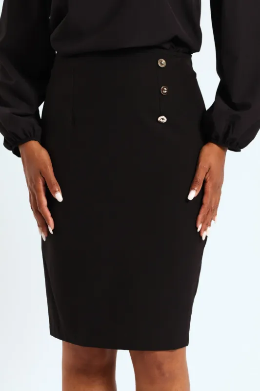 Slit Hem Pencil Skirt - Black sold by Edgars