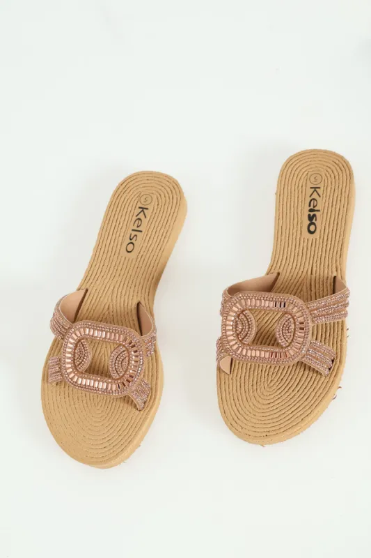 Diamante Sandal With Oval Trim - Gold sold by Edgars 