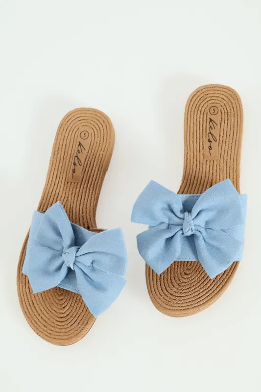 Ladies Soft Fabric Bow Mule Sandal - Denim sold by Edgars 
