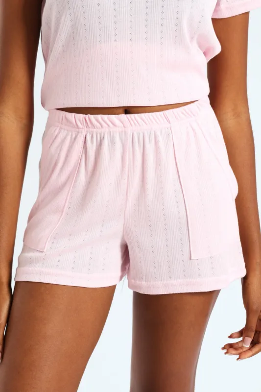 Pointelle Knit Short With Pockets - Pink sold by Edgars