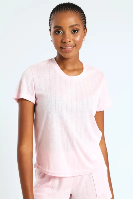 Pointelle Knit Tee - Pink sold by Edgars 