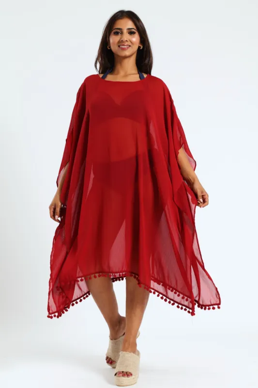 Chiffon Pull Over Poncho - Burgundy sold by Edgars