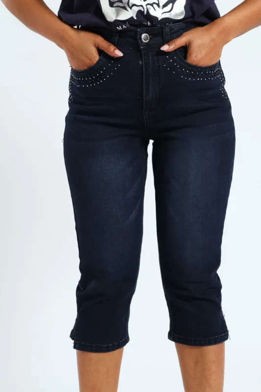Bermuda With Bling Shorts - Dark Wash Ink sold by Edgars