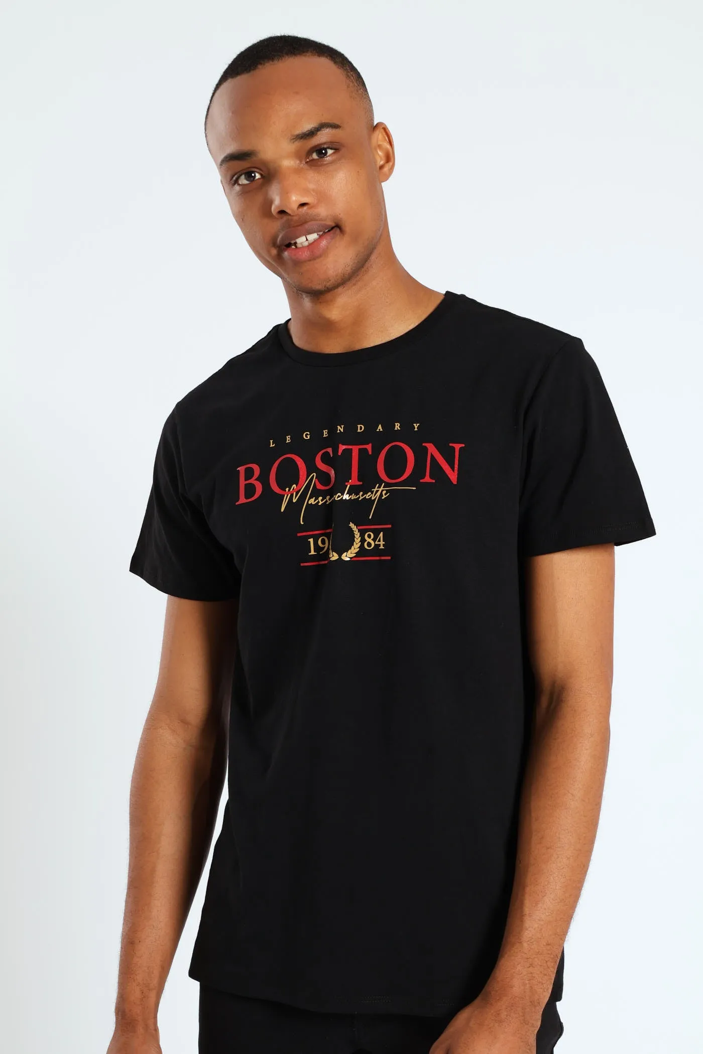 Short Sleeve Basic Print Tee-Black sold by Edgars