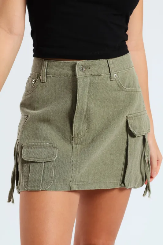 Denim Strap Utility Skirt - Fatigue sold by Edgars
