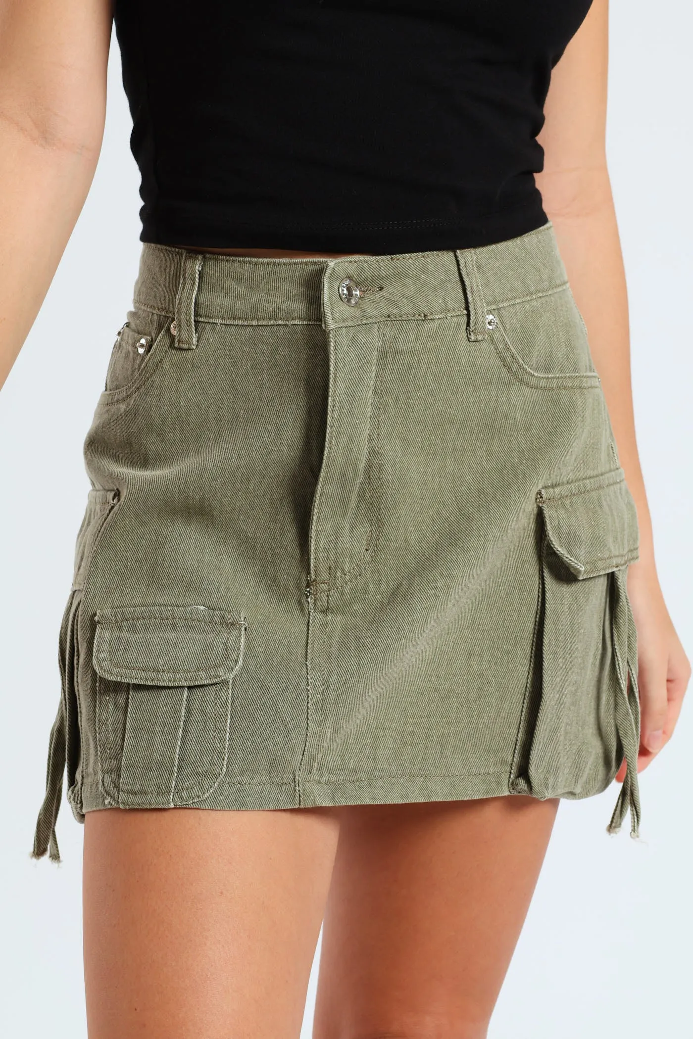 Denim Strap Utility Skirt - Fatigue sold by Edgars