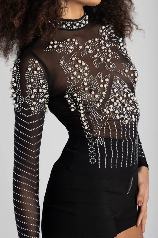 Emebellished High Neck Top - Black sold by Edgars 