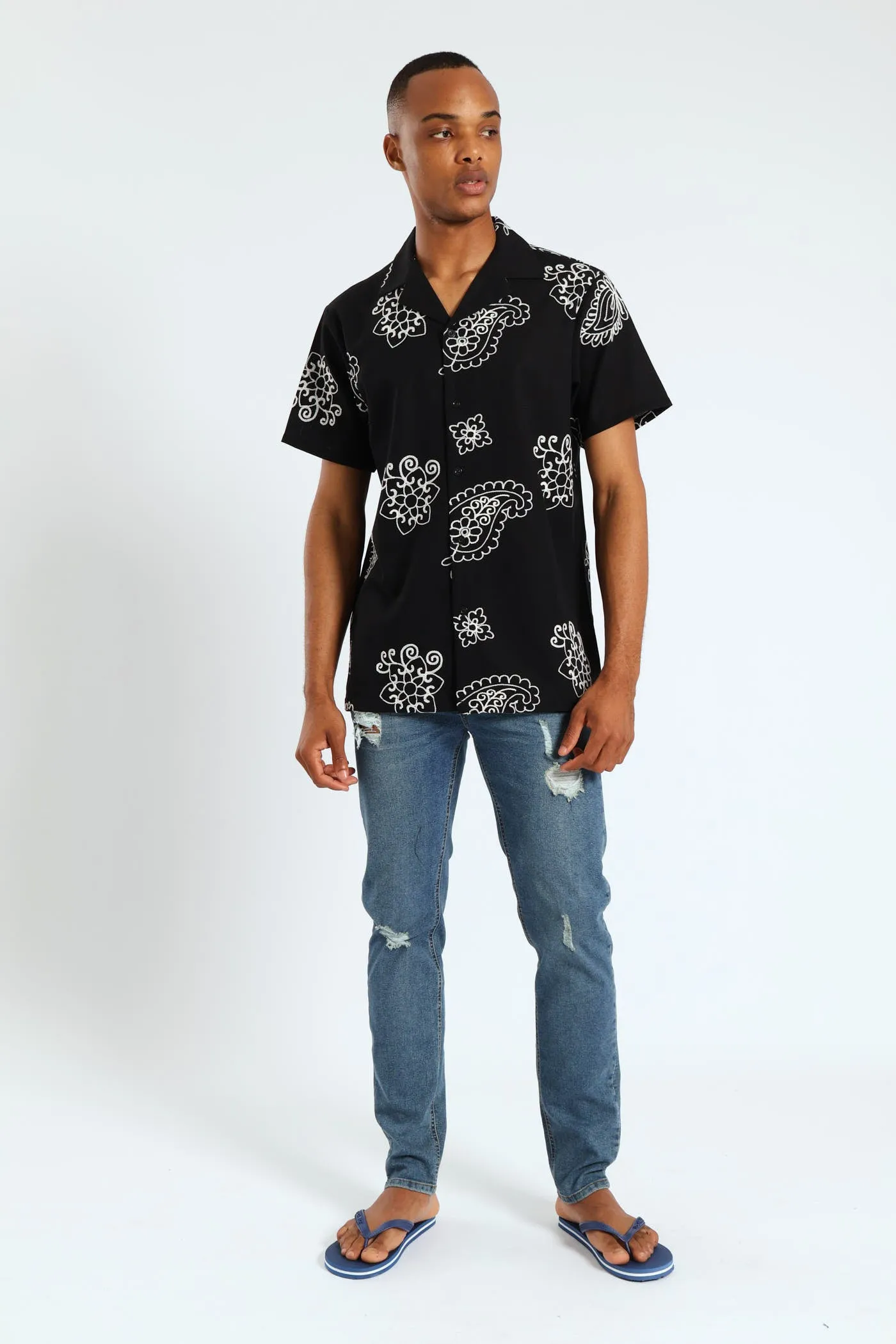 Bandana Paisley Embroidery Shirt - Black sold by Edgars product image thumbnail 3