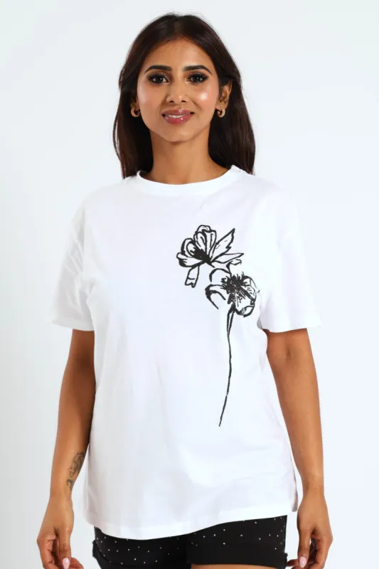 Painted Floral Regular Tee - White sold by Edgars 