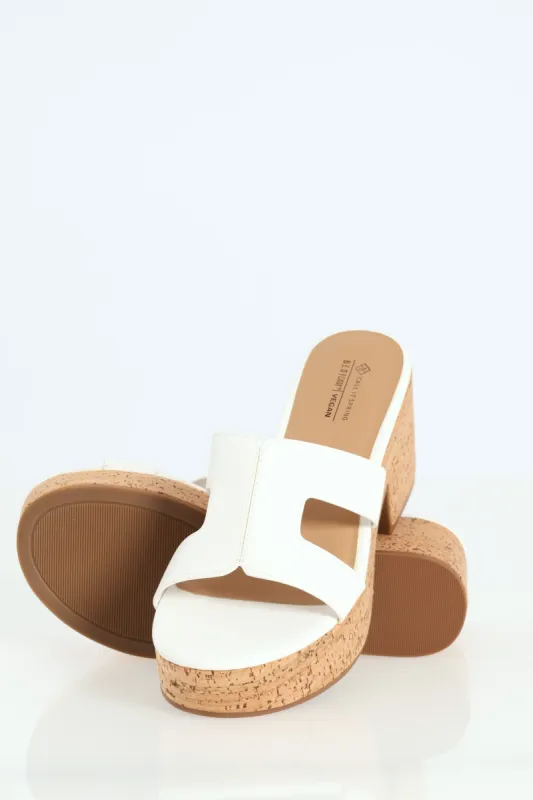 Halerria Push In Cork Mid Heel - White made by Call It Spring