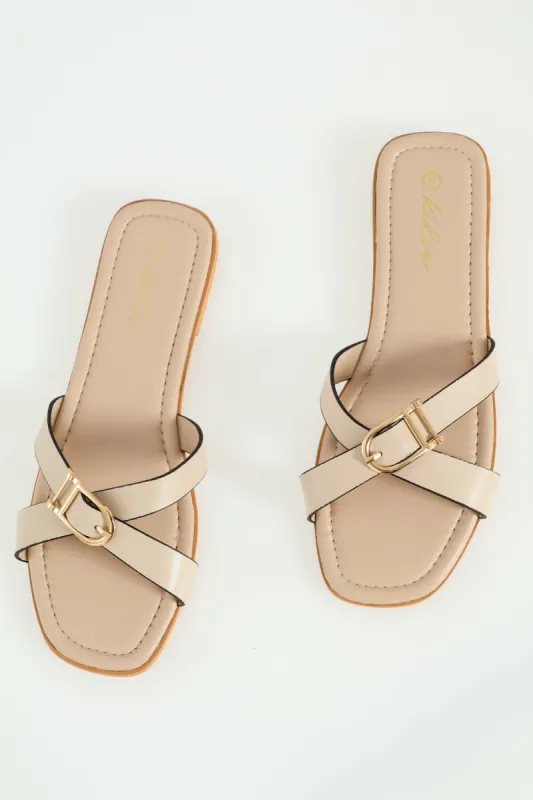 Ladies Cross Strap Buckled Mule Sandal - White sold by Edgars