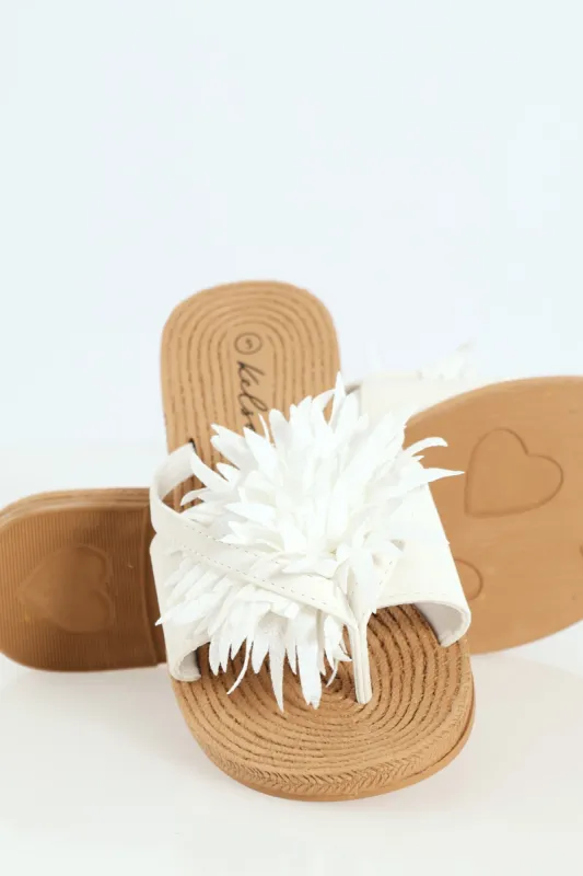 Ladies Moulded Thick Strap Mule With Flower - White sold by Edgars