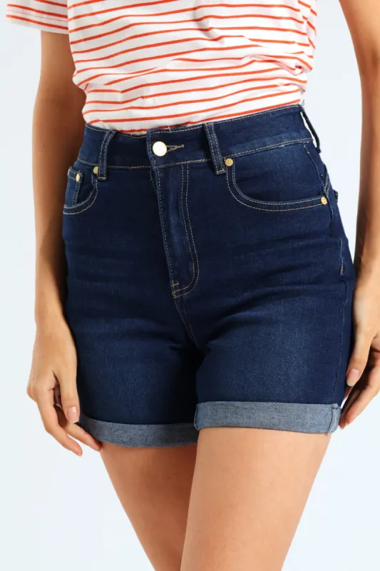 Roll Hem Mid Thigh Classic Denim Short-Ink sold by Edgars 