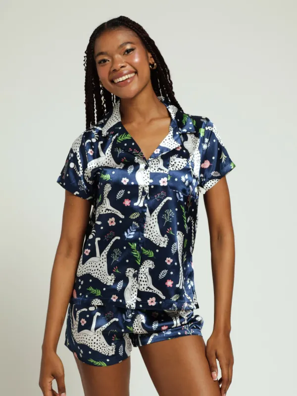 Leopard Satin Short Set - Navy made by Edgars
