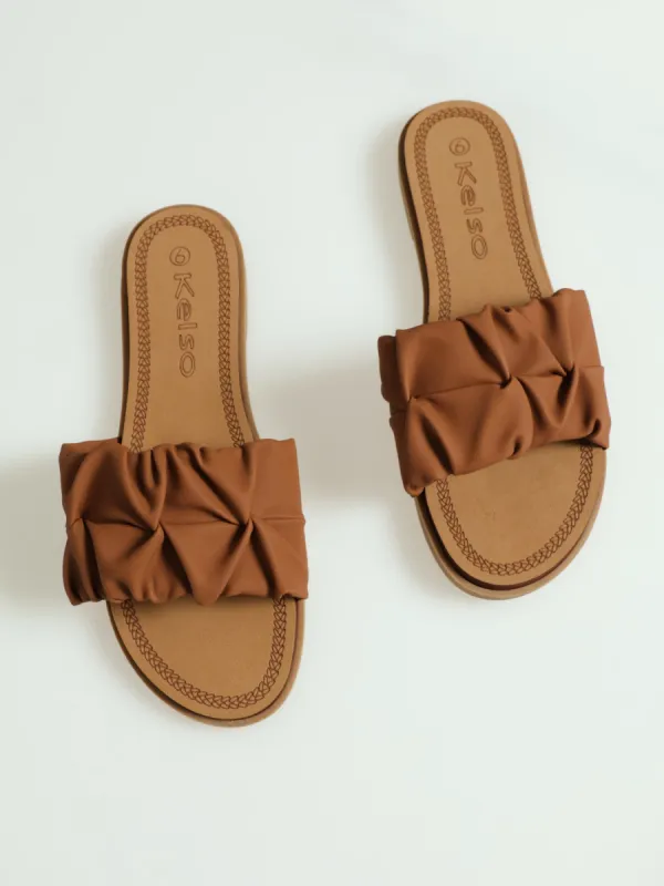 Comfort Outsole Folded Single Band Mule Sandal - Tan sold by Edgars