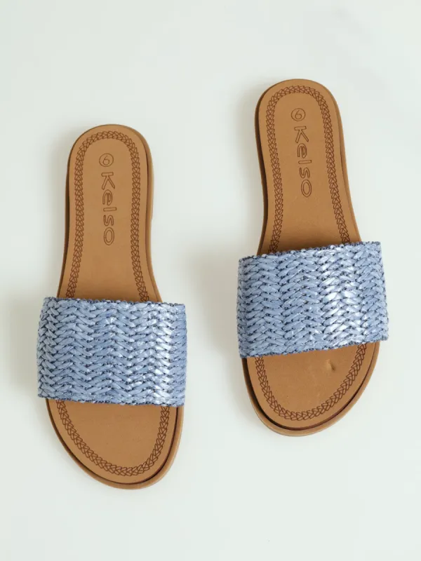 Comfort Outsole Raffia Single Band Mule Sandal - Blue sold by Edgars