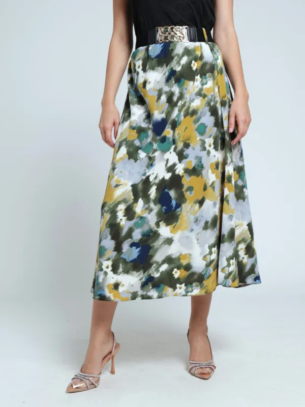 Bias Cut Skirt With Belt - Brown sold by Edgars 