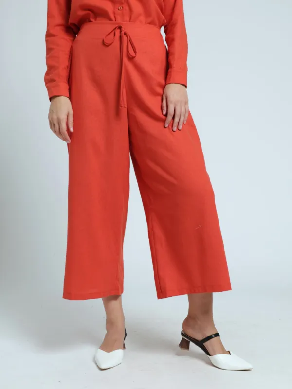 Flat Front Pull-On Wideleg Culotte Pants - Burnt Orange sold by Edgars