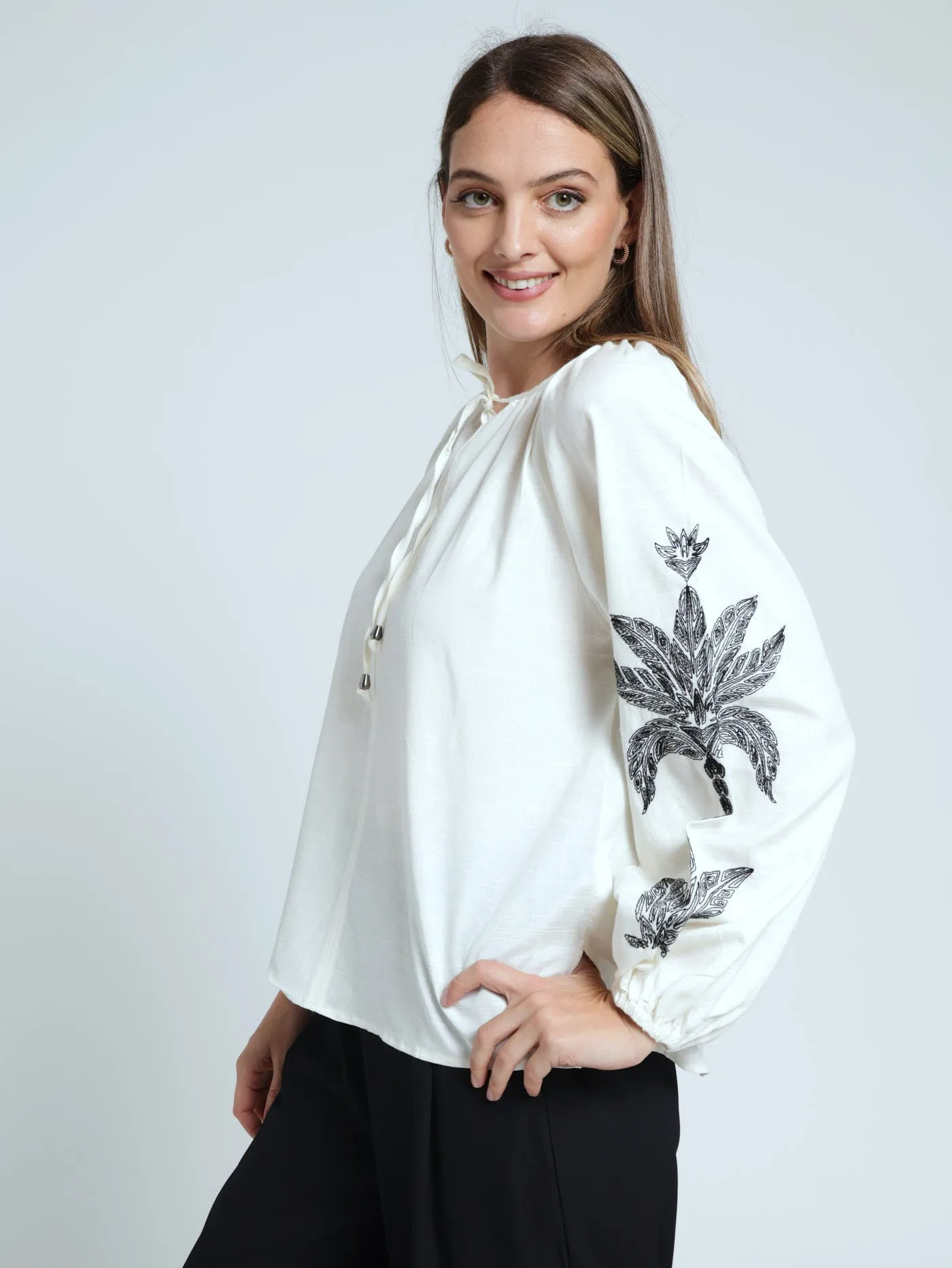 Long Sleeve Boho Blouse With Tie Cuff - Cream sold by Edgars product image thumbnail 3
